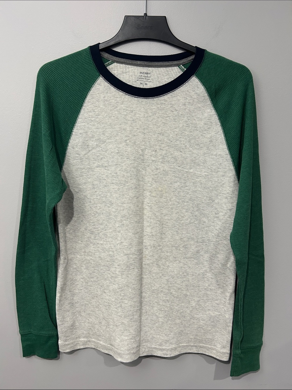 Old Navy Green Raglan Crewneck Waffle knit tee with Heather Gray Body